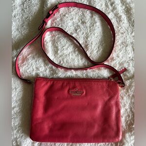 Kate Spade New York Bright Coral Pink Leather Triple Gusset Crossbody Purse